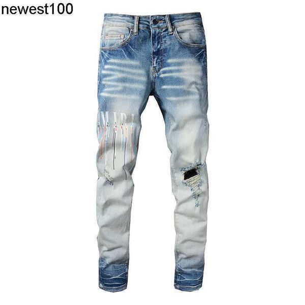 men's jeans amirs designer fashion street printed letters perforated jeans casual pants cotton youth tight jeans, Blue
men's jeans amirs designer fashion street printed letters perforated jeans casual pants cotton youth tight jeans, Blue