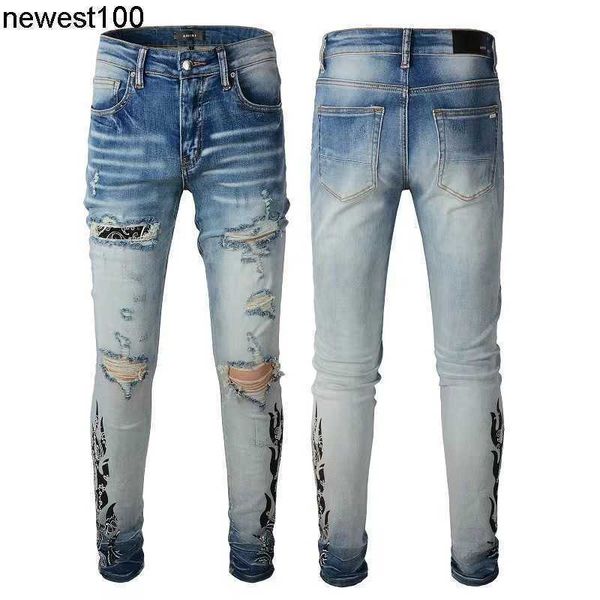 designer men's jeans amirs brand fashion men's printed stitching rotten hole men's slim fitting jeans, Blue
designer men's jeans amirs brand fashion men's printed stitching rotten hole men's slim fitting jeans, Blue