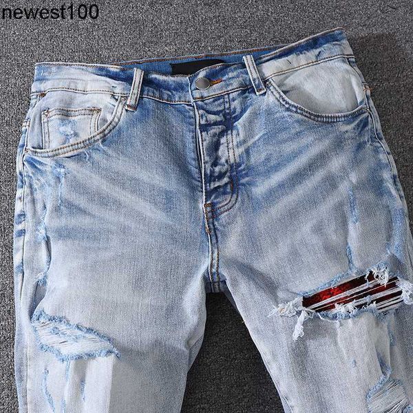 men's jeans amirs summer designer new slim straight tube patch cloth hole elastic jeans men, Blue
men's jeans amirs summer designer new slim straight tube patch cloth hole elastic jeans men, Blue