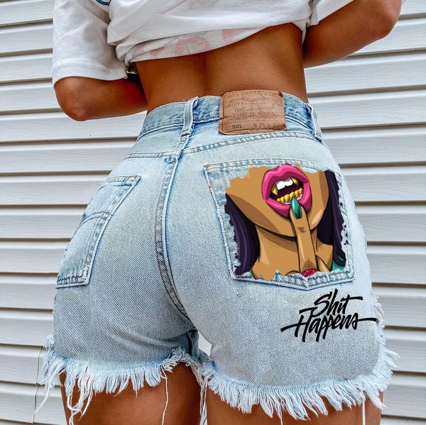 american ins street teenage girl style pocket personality print gold tooth girl biting finger pants denim shorts hole, White;black
american ins street teenage girl style pocket personality print gold tooth girl biting finger pants denim shorts hole, White;black