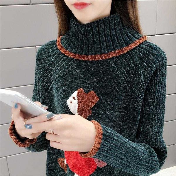 women's knits tees 2022 spring and autumn chenille turtleneck sweater female embroidery cartoon image pullover loose knitted base shirt, White
women's knits tees 2022 spring and autumn chenille turtleneck sweater female embroidery cartoon image pullover loose knitted base shirt, White