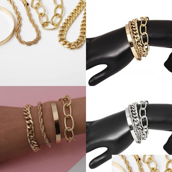 charm bracelets 4pcs/set punk curb cuban chain bracelets cuff bangle set women miami boho thick gold color charm bracelet twist fash dhsok, Golden;silver
charm bracelets 4pcs/set punk curb cuban chain bracelets cuff bangle set women miami boho thick gold color charm bracelet twist fash dhsok, Golden;silver