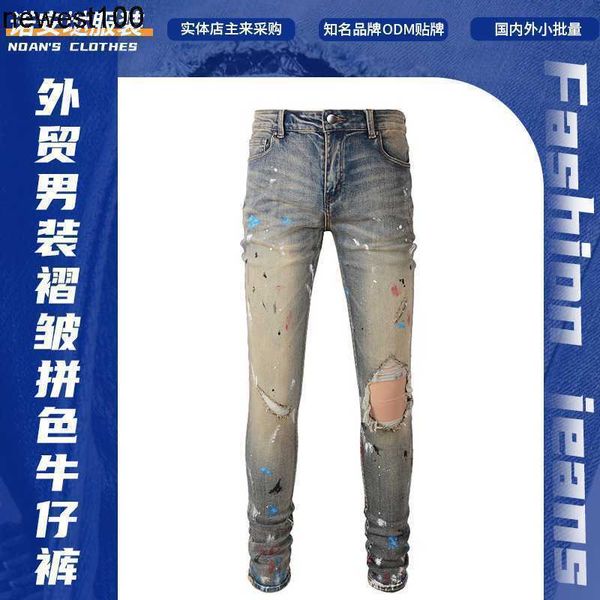 men's designer jeans amirs men's wear ink splashing graffiti jeans youth slim holes leggings, Blue
men's designer jeans amirs men's wear ink splashing graffiti jeans youth slim holes leggings, Blue