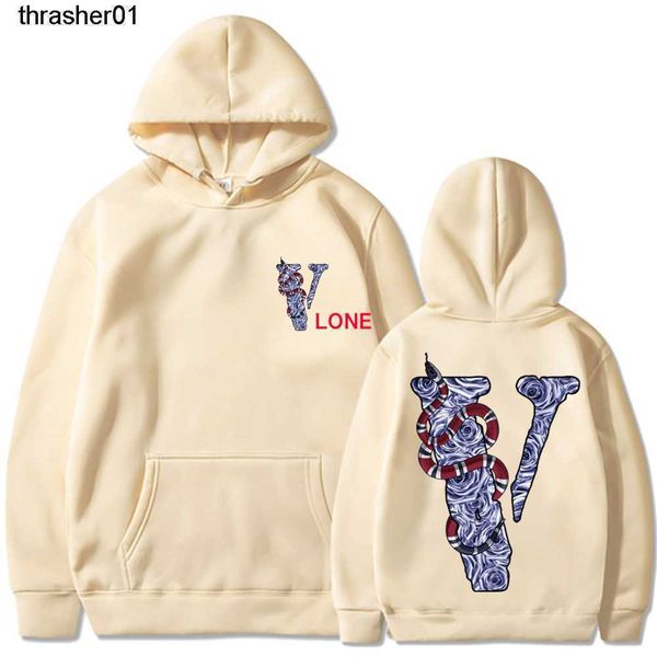 new men's designer fashion vloness hoodie viper winding gray big v men women lovers loose streetwear hoodie, Black