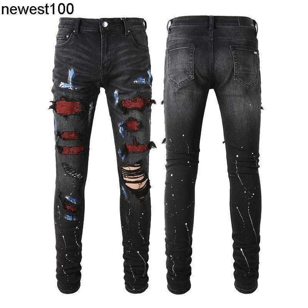 men's jeans amirs designer fashion brand jeans autumn black hole patch red diamond elastic pants male, Blue
men's jeans amirs designer fashion brand jeans autumn black hole patch red diamond elastic pants male, Blue