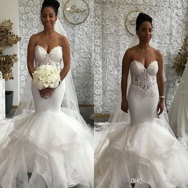 2023 mermaid wedding dresses bridal gown sweetheart neckline lace applique ruffles beach sweep train custom made vestidos de novia plus size, White
2023 mermaid wedding dresses bridal gown sweetheart neckline lace applique ruffles beach sweep train custom made vestidos de novia plus size, White