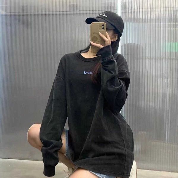 women's sweater designer hoodie classic worn cotton loose relaxed long sleeve t-shirt coat multicolor optional couple jacket, Black
women's sweater designer hoodie classic worn cotton loose relaxed long sleeve t-shirt coat multicolor optional couple jacket, Black