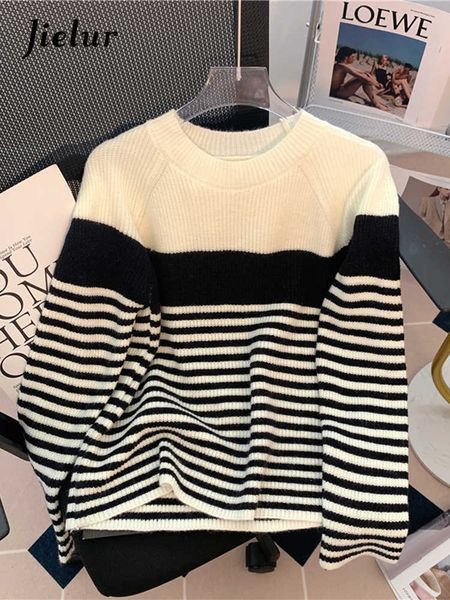 women's knits tees jielur o-neck women's sweater loose pullovers cashmere vintage long sleeve striped knit sweater woman loose bot, White
women's knits tees jielur o-neck women's sweater loose pullovers cashmere vintage long sleeve striped knit sweater woman loose bot, White