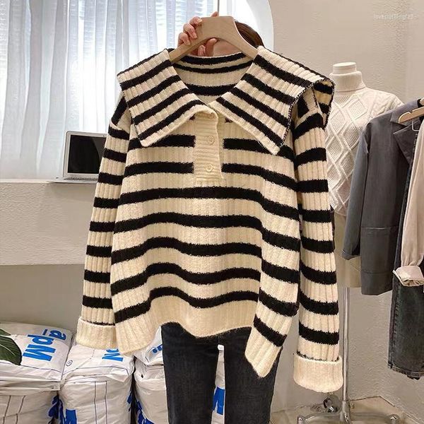 women's sweaters pull femme sailor collar striped korean fashion loose autumn winter women vintage pullovers, White;black
women's sweaters pull femme sailor collar striped korean fashion loose autumn winter women vintage pullovers, White;black