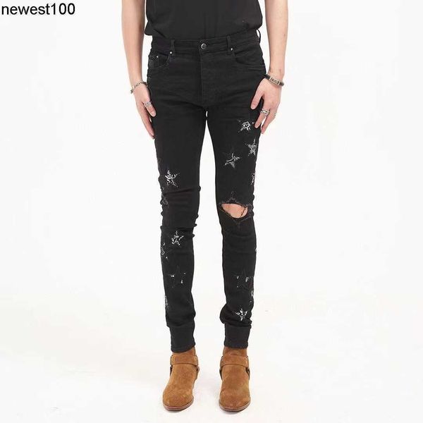 men's jeans amirs tide brand designer washing water rabbit printing hole sticking cloth micro elastic leisure slim men's, Blue
men's jeans amirs tide brand designer washing water rabbit printing hole sticking cloth micro elastic leisure slim men's, Blue