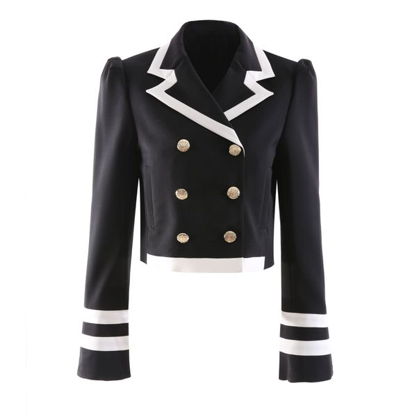 high-quality lion button double-breasted black stitching white blazer, White;black
high-quality lion button double-breasted black stitching white blazer, White;black
