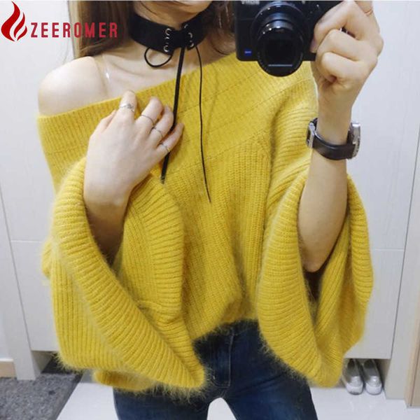 women's knits tees korean off shoulder mink cashmere jumpers 2022 autumn winter slash neck yellow knitted flare sleeve loose warm sweat, White
women's knits tees korean off shoulder mink cashmere jumpers 2022 autumn winter slash neck yellow knitted flare sleeve loose warm sweat, White