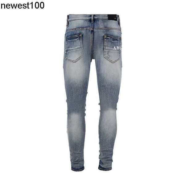 men's jeans amirs broken hole designer old letter sticker washing elastic locomotive slim fitting jeans, Blue
men's jeans amirs broken hole designer old letter sticker washing elastic locomotive slim fitting jeans, Blue