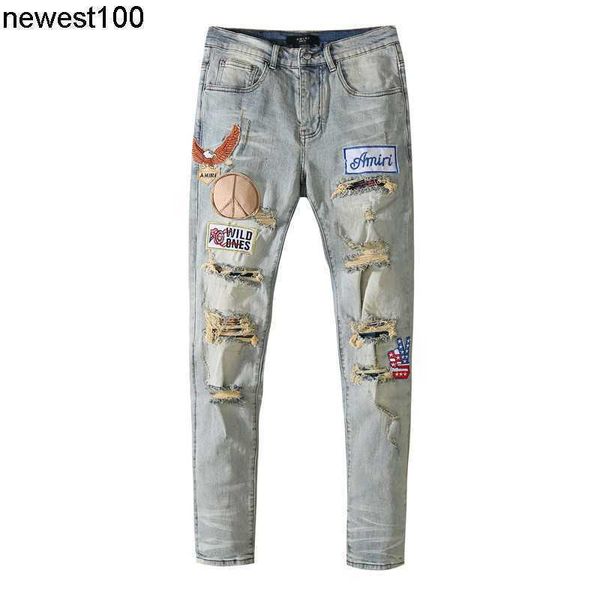 men's designer jeans amirs yellow mud dirty embroidery badge big hole damage cowboy pants men's slim fit, Blue
men's designer jeans amirs yellow mud dirty embroidery badge big hole damage cowboy pants men's slim fit, Blue