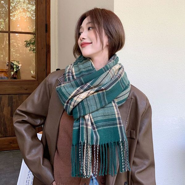 vintage green plaid scarf women's winter british classic versatile double-sided imitation cashmere shawl korean version student bib, Blue;gray
vintage green plaid scarf women's winter british classic versatile double-sided imitation cashmere shawl korean version student bib, Blue;gray