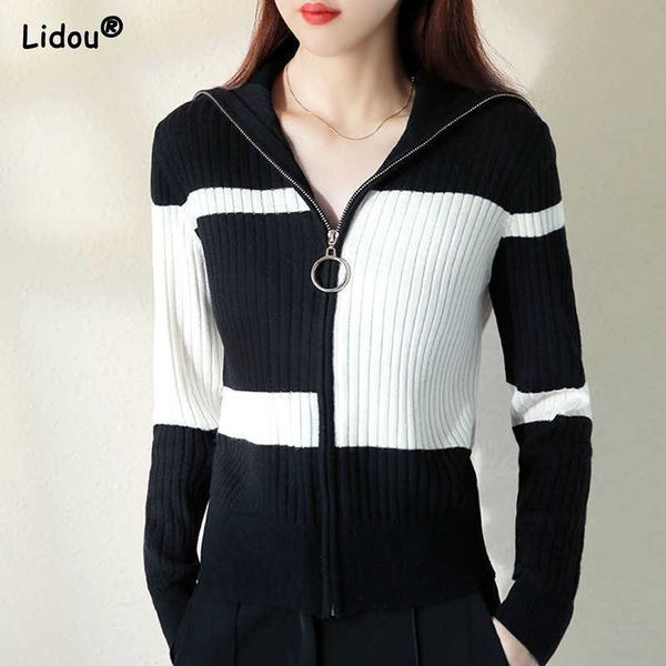women's knits tees turtleneck patchwork casual zipper knitting cardigan thick black white contrasting colors women's clothing scre
women's knits tees turtleneck patchwork casual zipper knitting cardigan thick black white contrasting colors women's clothing scre