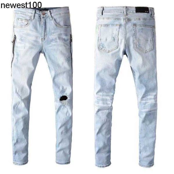 men's jeans amirs designer autumn new light color hole embroidered jeans young men's elastic slim pants, Blue
men's jeans amirs designer autumn new light color hole embroidered jeans young men's elastic slim pants, Blue