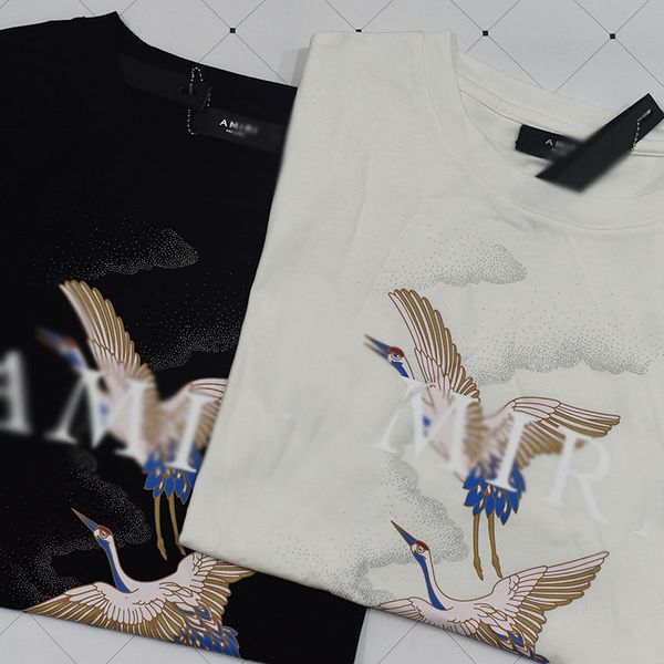 men's t-shirts logo print the crane auspicious clouds letter print t-shirt, White;black