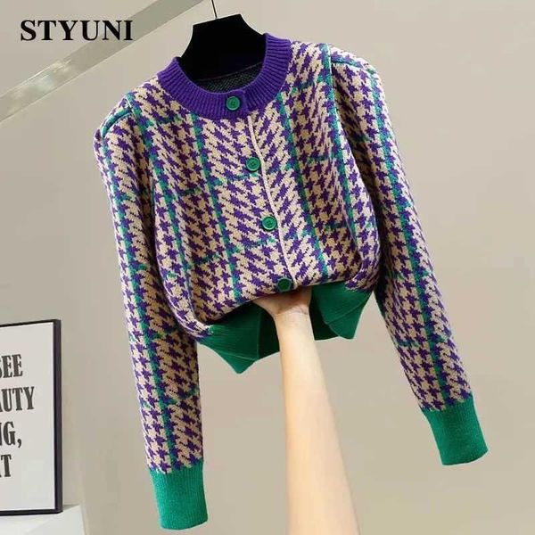 women's knits tees houndstooth single-breasted o-neck high street knitted women's sweaters long sleeve patchwork short jumpers fem, White
women's knits tees houndstooth single-breasted o-neck high street knitted women's sweaters long sleeve patchwork short jumpers fem, White