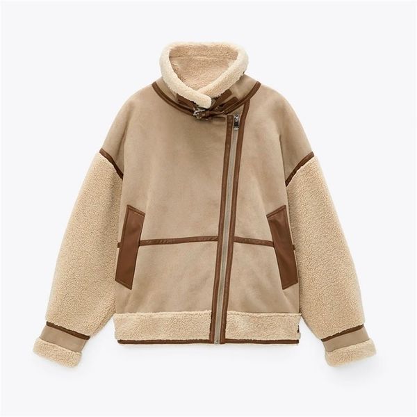 women's jackets autumn european and american style women's loose lamb wool stitching retro allmatch warm motorcycle jacket 221012, Black;brown
women's jackets autumn european and american style women's loose lamb wool stitching retro allmatch warm motorcycle jacket 221012, Black;brown