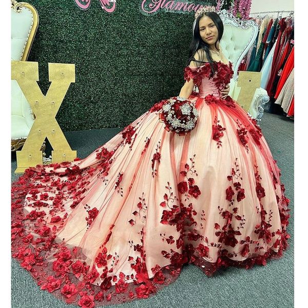 burgundy 3d flowers appliques lace quinceanera dress ball gown off the shoulder plus size pageant sweet 15 vestidos de xv anos, Blue;red
burgundy 3d flowers appliques lace quinceanera dress ball gown off the shoulder plus size pageant sweet 15 vestidos de xv anos, Blue;red