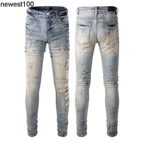 men's jeans amirs designer fashionable spray paint colorful letters denim cotton youth black skinny jeans, Blue
men's jeans amirs designer fashionable spray paint colorful letters denim cotton youth black skinny jeans, Blue