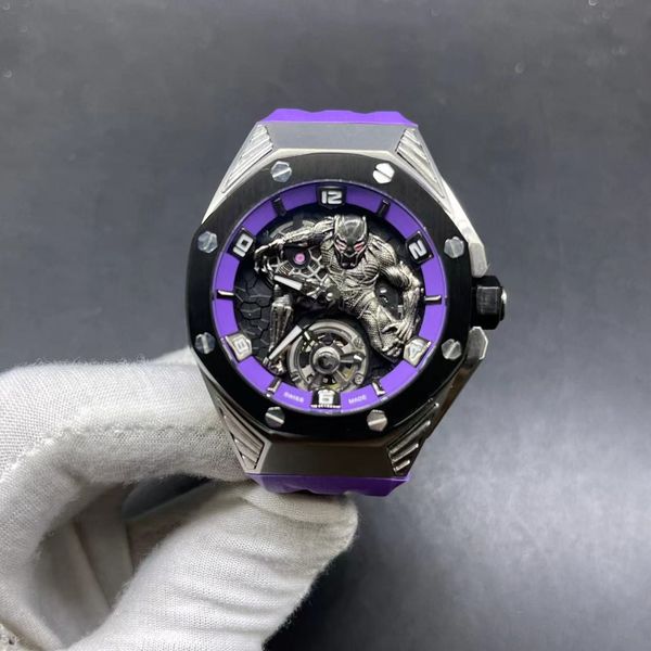 fashion men watch 42mm wristwatches purple rubber strap stainless black panther dial automatic mechanical mens watches, Slivery;brown
fashion men watch 42mm wristwatches purple rubber strap stainless black panther dial automatic mechanical mens watches, Slivery;brown