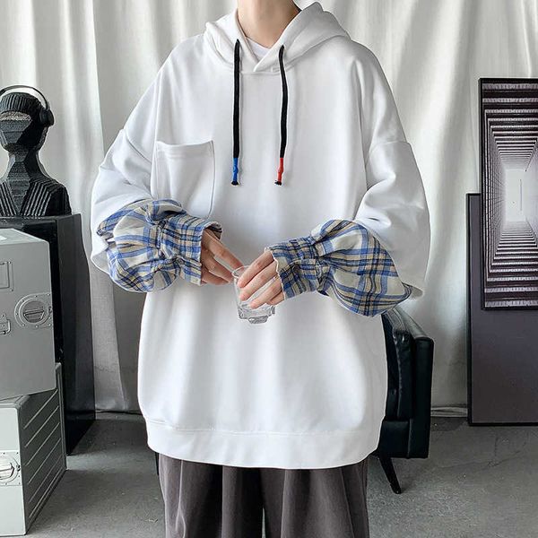 men's hoodies sweatshirts luclesam fake two pieces stitng plaid sleeve hoodie autumn new fashion loose casual hooded shirt for men g221, Black
men's hoodies sweatshirts luclesam fake two pieces stitng plaid sleeve hoodie autumn new fashion loose casual hooded shirt for men g221, Black