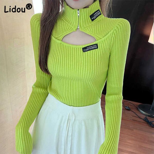 women's knits tees 2022 autumn and winter new fluorescent green half height collar sweater women hollow out elastic force slim fashion, White
women's knits tees 2022 autumn and winter new fluorescent green half height collar sweater women hollow out elastic force slim fashion, White