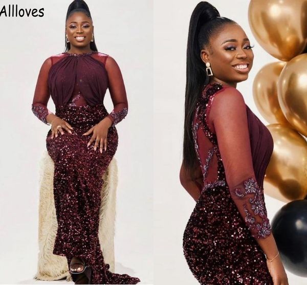 glittering burgundy sequined african girls evening dresses mermaid illusion long sleeves special occasion prom gowns aso ebi second receptio, Black;red
glittering burgundy sequined african girls evening dresses mermaid illusion long sleeves special occasion prom gowns aso ebi second receptio, Black;red