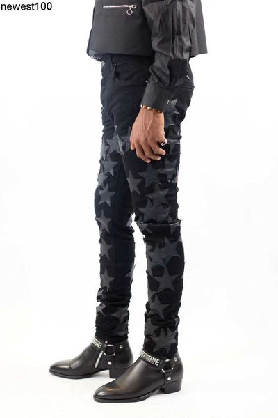 men's jeans amirs designer fashion brand black stars sticking skin five pointed stars patching skin holes washing water jeans men', Blue
men's jeans amirs designer fashion brand black stars sticking skin five pointed stars patching skin holes washing water jeans men', Blue