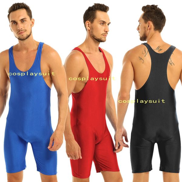 men's one-piece catsuit costumes swimsuit sleeveless solid modified wrestling singlet boxer shorts tight underwear stretchy gymnastics, Black
men's one-piece catsuit costumes swimsuit sleeveless solid modified wrestling singlet boxer shorts tight underwear stretchy gymnastics, Black