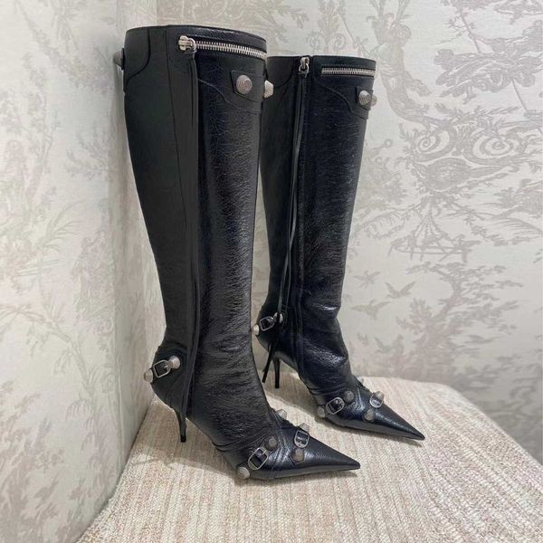 boots cagole lambskin leather knee-high boots stud buckle embellished side zip shoes pointed toe stiletto heel tall boot luxury designers sh, Black
boots cagole lambskin leather knee-high boots stud buckle embellished side zip shoes pointed toe stiletto heel tall boot luxury designers sh, Black
