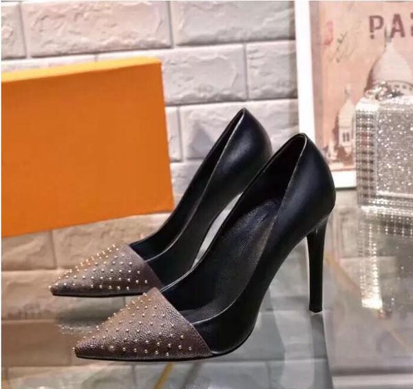 boat shoe high heels dress shoes classic high-heeled designer leather rivet thick heel 100% cowhide metal button women pointed letter large, Black
boat shoe high heels dress shoes classic high-heeled designer leather rivet thick heel 100% cowhide metal button women pointed letter large, Black