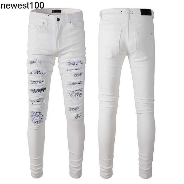 designer men's jeans amirs fashion brand white slim fit elastic hole patch denim casual leggings casual small straight tube, Blue
designer men's jeans amirs fashion brand white slim fit elastic hole patch denim casual leggings casual small straight tube, Blue