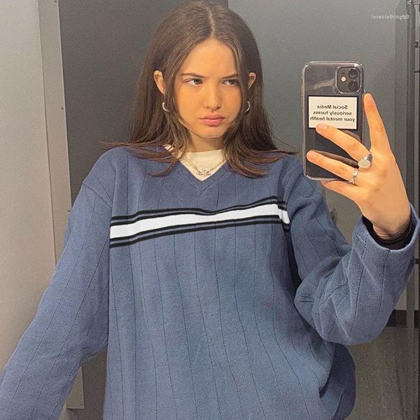 women's sweaters striped v neck oversized sweater women casual loose knitted jumper ladies preppy style vintage korean knitwear, White;black
women's sweaters striped v neck oversized sweater women casual loose knitted jumper ladies preppy style vintage korean knitwear, White;black