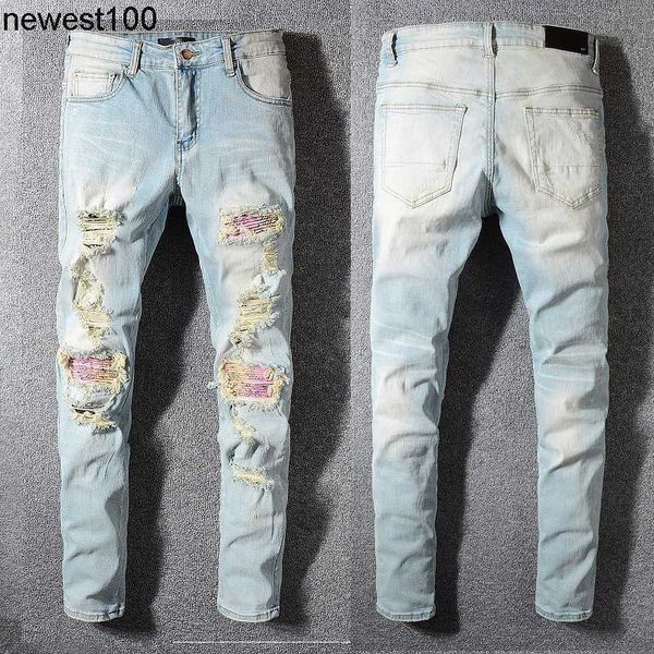 men's jeans designer fashion brand amirs jeans men's personality fashion wear patch broken splicing slim fit pants, Blue
men's jeans designer fashion brand amirs jeans men's personality fashion wear patch broken splicing slim fit pants, Blue