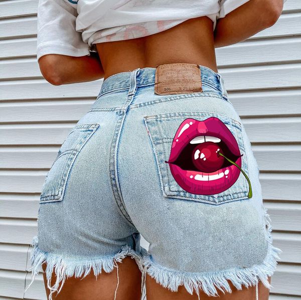 women's summer new ripped jean shorts over pants wear street fashion girl personality cherry lips print graffiti wash fringe shorts, White;black
women's summer new ripped jean shorts over pants wear street fashion girl personality cherry lips print graffiti wash fringe shorts, White;black