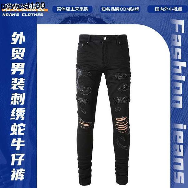 men's jeans amirs designer distressed jeans personality embroidery snake jeans pleated skin slim fit men's pants, Blue
men's jeans amirs designer distressed jeans personality embroidery snake jeans pleated skin slim fit men's pants, Blue