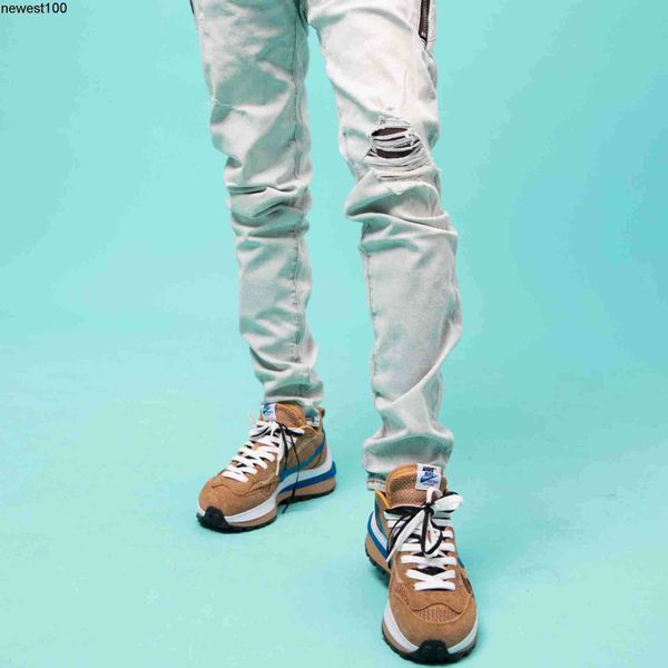 men's jeans amirs designer side zipper wrinkled patchwork knee zipper hole straight tube slim stacked jeans, Blue
men's jeans amirs designer side zipper wrinkled patchwork knee zipper hole straight tube slim stacked jeans, Blue