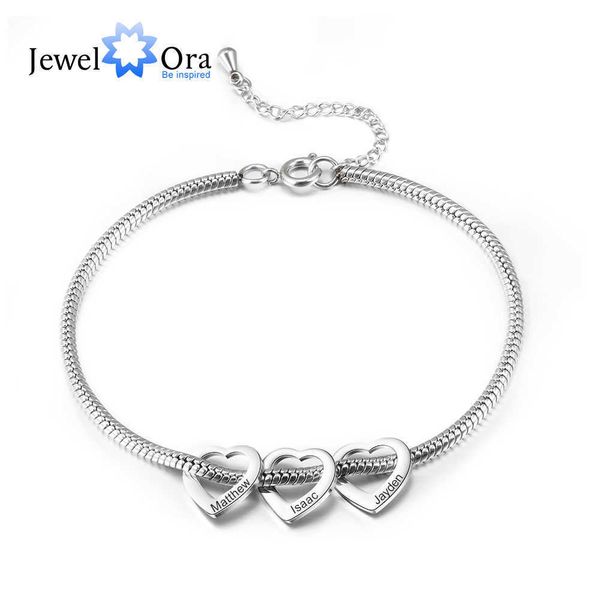 beaded strands personalized stainless steel heart beads chain bracelets for women custom engraved family name anklets wedding gifts l221012, Black 
beaded strands personalized stainless steel heart beads chain bracelets for women custom engraved family name anklets wedding gifts l221012, Black