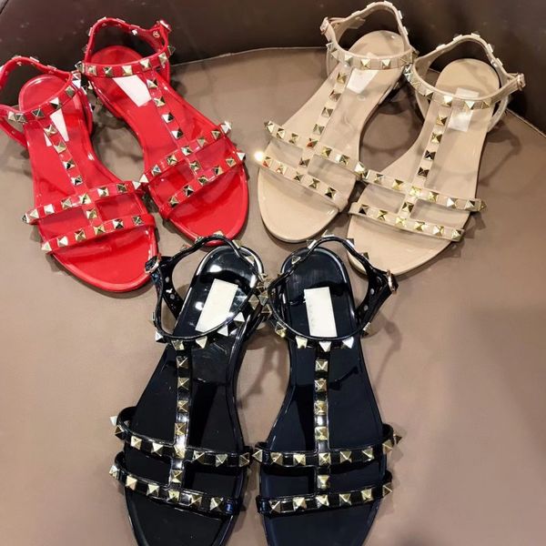 sandals new designer women studded slippers high-quality leather beach shoes jelly metal buckle platform shoes, Black
sandals new designer women studded slippers high-quality leather beach shoes jelly metal buckle platform shoes, Black