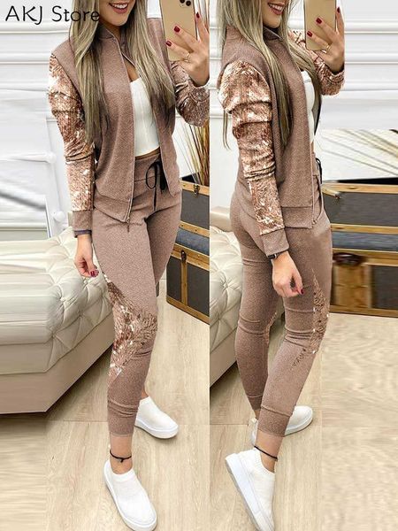 women's two piece pants winter women's sets sequins zipper design coat drawstring pants set t221012, White
women's two piece pants winter women's sets sequins zipper design coat drawstring pants set t221012, White