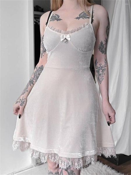 

Casual Dresses White Spaghetti Straps Dress Women Goth Vintage Sexy Bow Lace Mini Fairycore Aesthetic Y2k Alt Backless Party Vestido Emo, #5