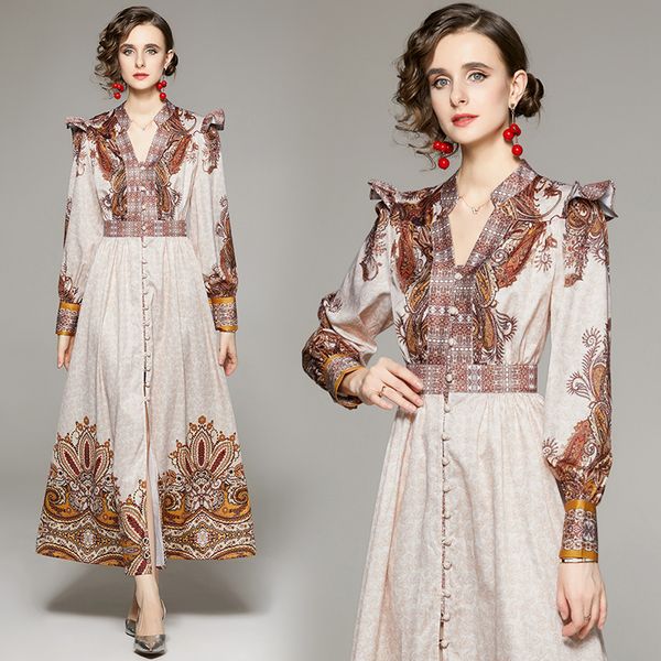 vintage printed button shirt maxi dress v-neck 2023 runway elegant womens long sleeve ruffle prom party dresses designer retro ladies casual, Black;gray
vintage printed button shirt maxi dress v-neck 2023 runway elegant womens long sleeve ruffle prom party dresses designer retro ladies casual, Black;gray
