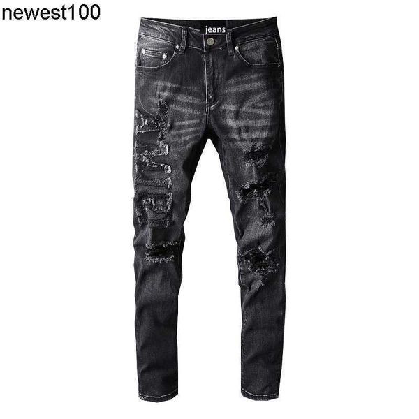 men's jeans fashion brand amirs jeans men's personality hole designer breaking trend frayed splicing slim leggings, Blue
men's jeans fashion brand amirs jeans men's personality hole designer breaking trend frayed splicing slim leggings, Blue