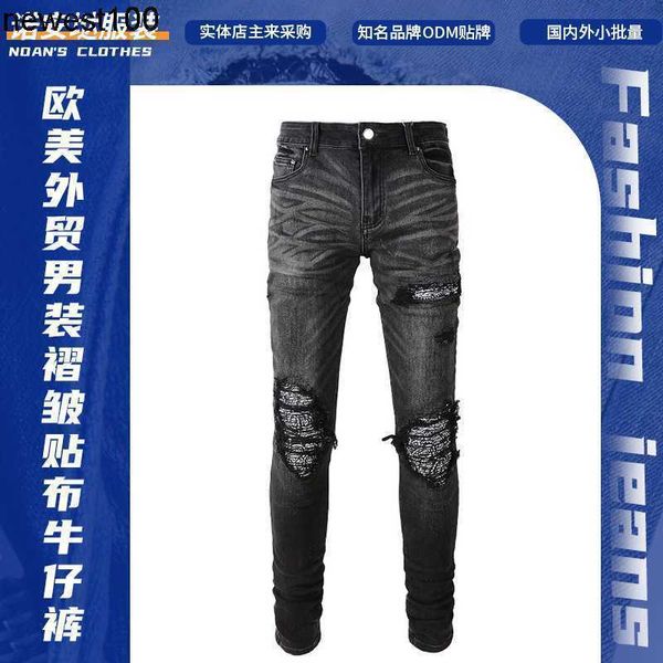 men's designer jeans amirs men's wrinkled cashew flower jeans slim leggings jeans, Blue
men's designer jeans amirs men's wrinkled cashew flower jeans slim leggings jeans, Blue