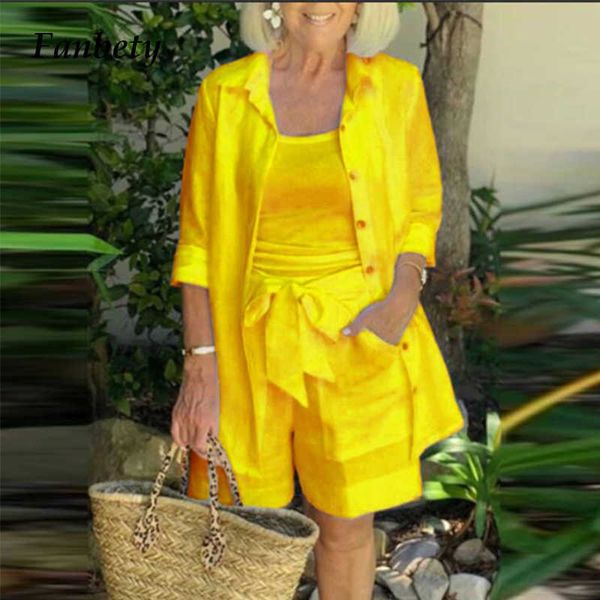women's two piece pants 2021 autumn fashion solid color three piece set women casual sling shirts coat and elastic waist shorts loose o, White
women's two piece pants 2021 autumn fashion solid color three piece set women casual sling shirts coat and elastic waist shorts loose o, White