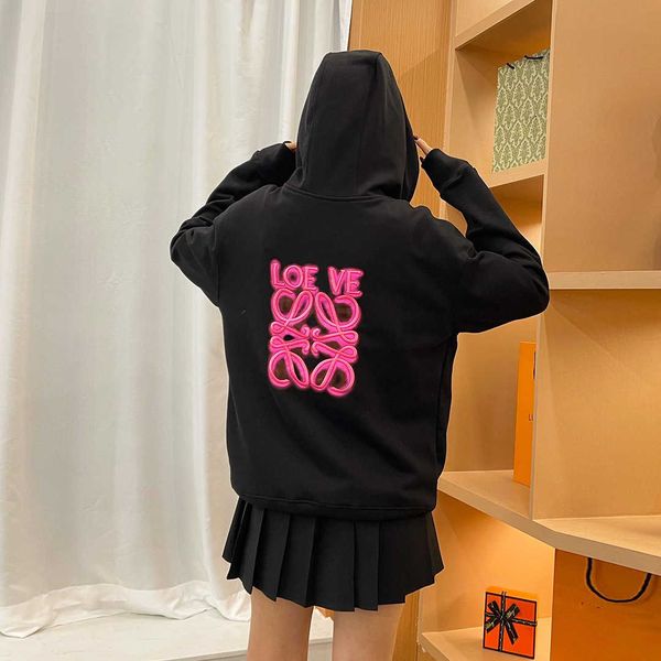 men's hoodies sweatshirts designer hoody loewss luxury sense embroidery letters fluorescent powder long sleeve sweater loose round neck, Black 
men's hoodies sweatshirts designer hoody loewss luxury sense embroidery letters fluorescent powder long sleeve sweater loose round neck, Black