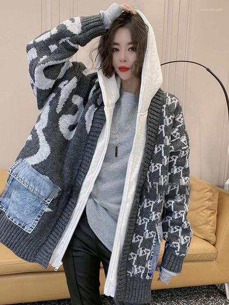 women's jackets hit color coats for women hodded long sleeve patchwork denim pocket knitting print loose coat female autumn, Black;brown
women's jackets hit color coats for women hodded long sleeve patchwork denim pocket knitting print loose coat female autumn, Black;brown